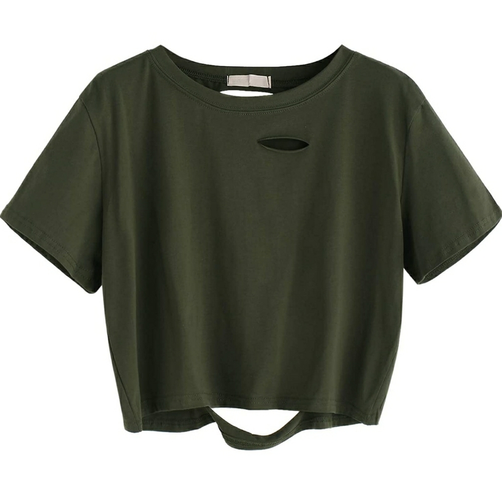 Army Green Distressed Crop Top